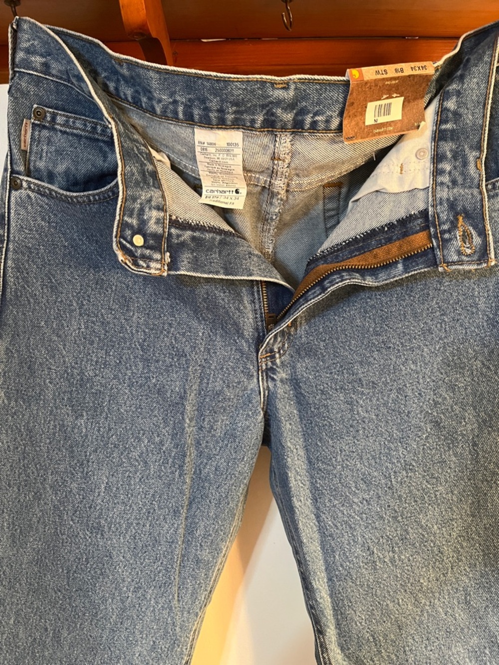 Men’s Carhartt Blue Denim Jeans - Classic Five-Pocket Workwear. Size 34 x 34